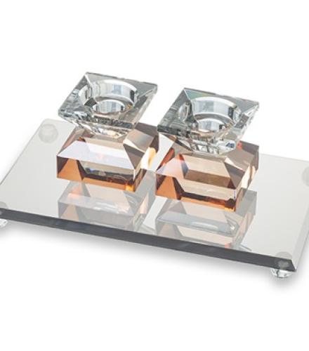 Crystal Tray with Crystal Elegant Candlesticks 7cm