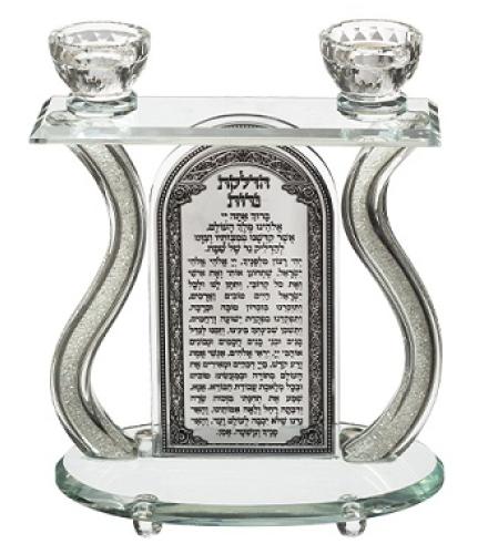 Crystal Candlesticks 25*24 cm with Metal Plaque and Stones
