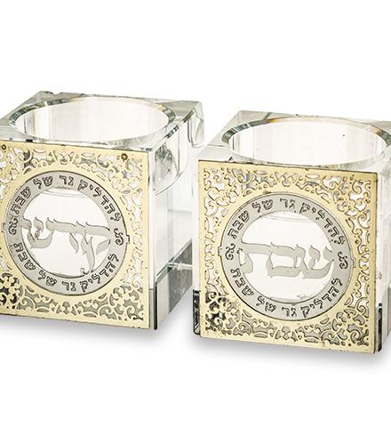 Crystal Candlesticks 5 cm with Metal Plaque
