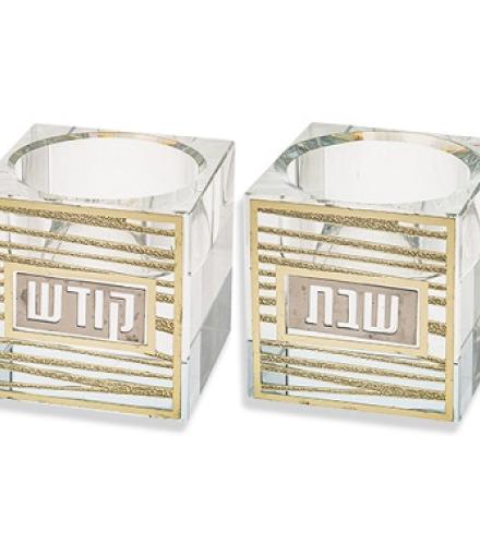 Crystal Candlesticks 5 cm with Metal Plaque- Lines