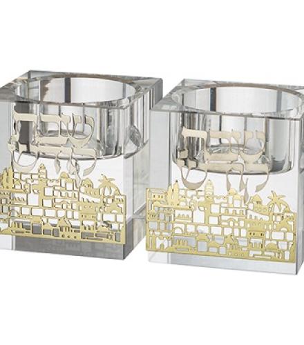 Crystal Candlesticks 5 cm with Metal Plaque