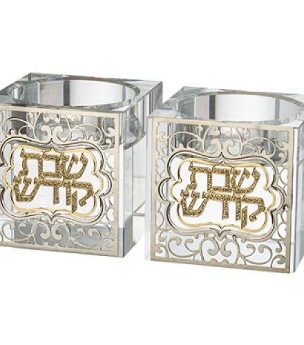 Crystal Candlesticks 5 cm with Metal Plaque