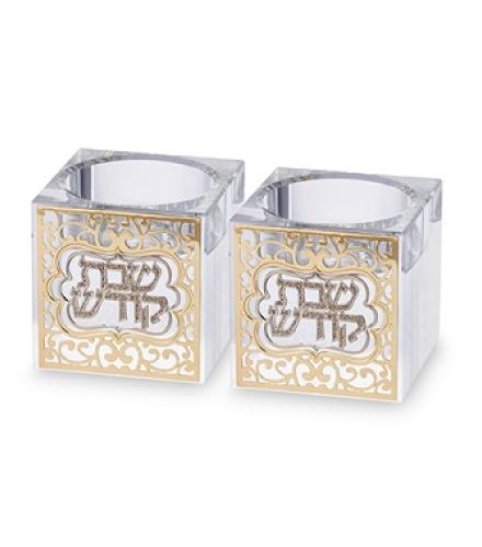 Crystal Candlesticks 5 cm with Metal Plaque