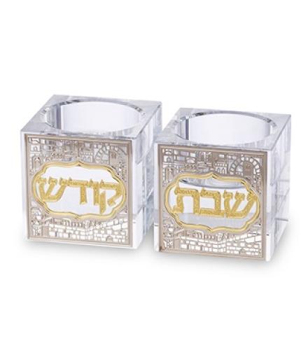 Crystal Candlesticks 5 cm with Metal Plaque