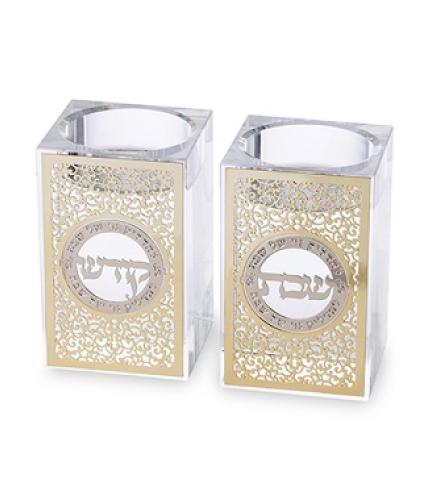 Crystal Candlesticks 7.5 cm with Metal Plaque