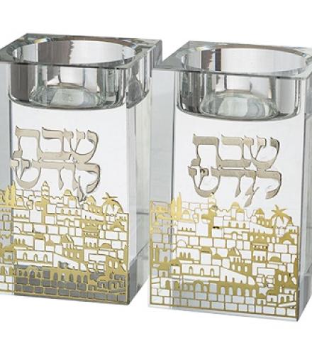 Crystal Candlesticks 8 cm with Metal Plaque