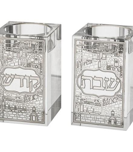 Crystal Candlesticks 8 cm with Metal Plaque