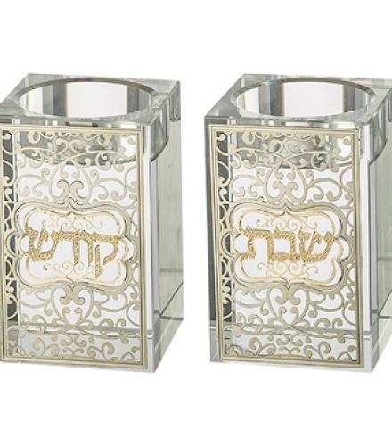 Crystal Candlesticks 8 cm with Metal Plaque- Ornaments