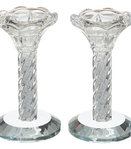 Pair of Crystal Candlesticks 12 cm with Stones