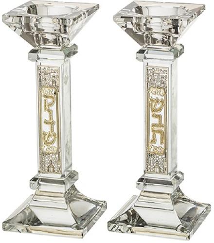 Crystal Candlesticks 16.5 cm with Metal Plaque