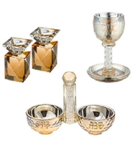 Crystal Set Of Candlesticks + Kiddush Cup + Salt & Pepper Stand