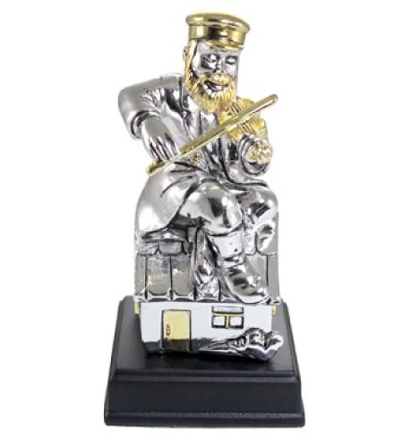 Silvered Polymer Hassidic Figurine Sits on Stage 13 cm 