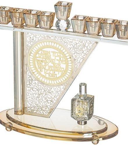 Crystal Menorah 28*27 cm with Metal Plaque and Stones