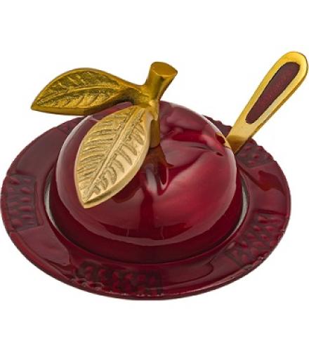 Aluminum Apple Honey Dish, with Spoon 9x12 cm