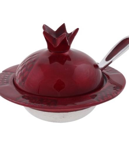 Aluminum Honey Dish Pomegranate, with Spoon 8x12cm