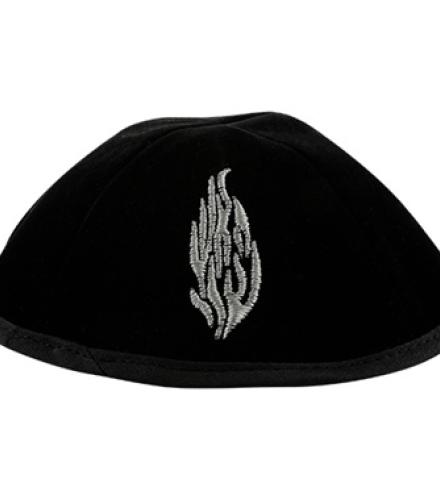 Velvet Plush Black Kippah 4 Parts, 19 cm Size 3 with Rim and Embroidery