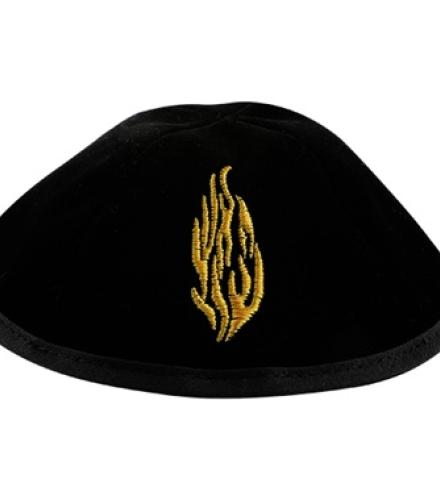 Velvet Plush Black Kippah 4 Parts, 19 cm Size 3 with Rim and Embroidery