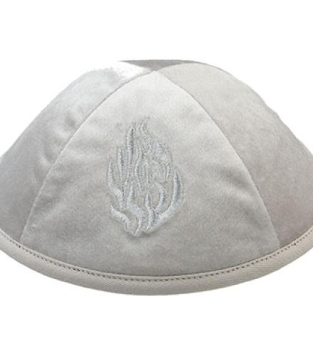 Velvet Kippah with Embroidery Size 4- Light Gray