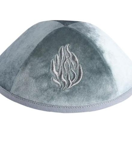 Velvet Kippah with Embroidery Size 4- Light Green