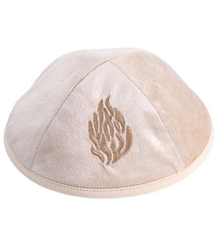 Velvet Kippah with Embroidery Size 4- Off White