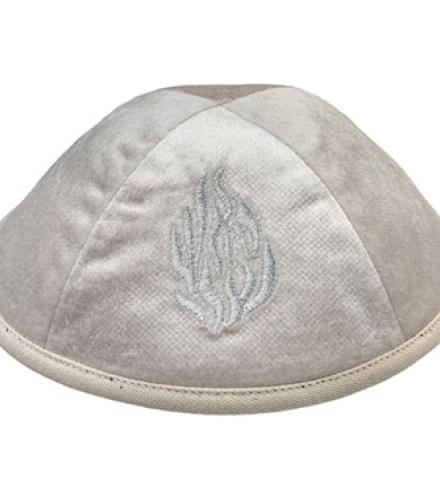Velvet Kippah with Embroidery Size 4- Pearl
