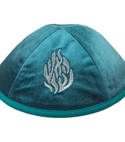 Velvet Kippah with Embroidery Size 4- Green