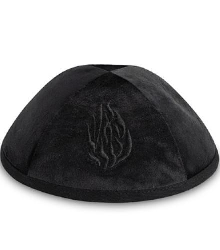 Velvet Kippah with Embroidery Size 4- Black