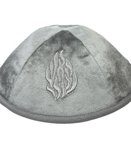 Velvet Kippah with Embroidery Size 4- Gray