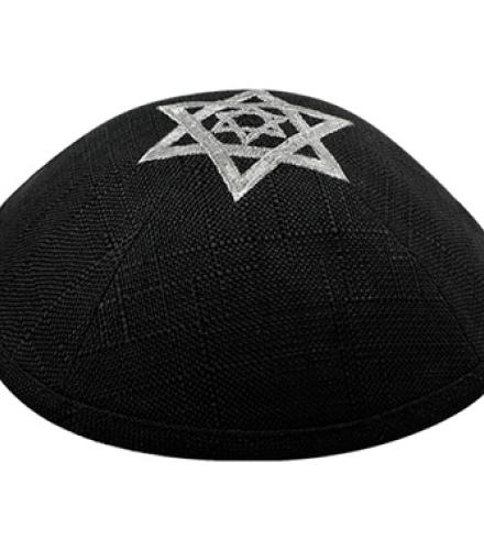 Linen Kippah with Embroidery 19 cm