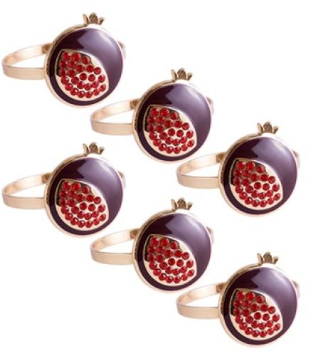 Set of 6 Napking Holders Rings - Gold, Maroon, with Stones