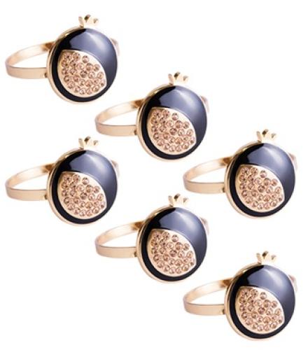 Set of 6 Napking Holders Rings - Light Gray, Silver, Black, with Stones