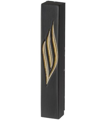 Black Polymer Mezuzah Golden Shin 15 cm - Glossy