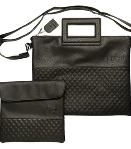 PU Leathere Fabric Talit & Tefilin Set 38*31 cm with Handles- Black