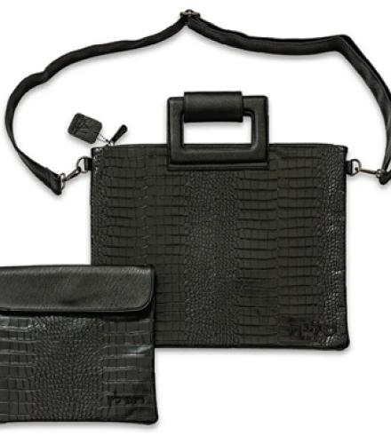 Black Leatherette Fabric Talit & Tefilin Set 39*31 cm with Embroidery