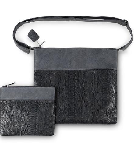 Faux Leather Tallit Tefillin Set 36x34 cm, Dark Blue with Embroidery