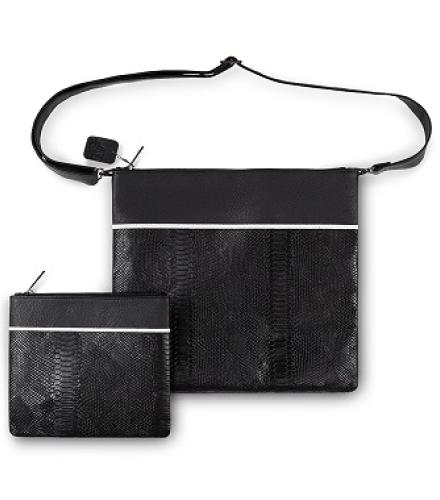 Faux Leather Tallit Tefillin Set 36x34 cm, Black with Embroidery